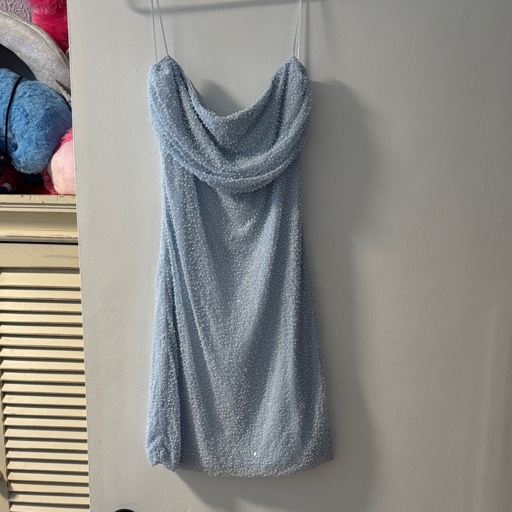 Windsor Light Blue Draped Mini Dress